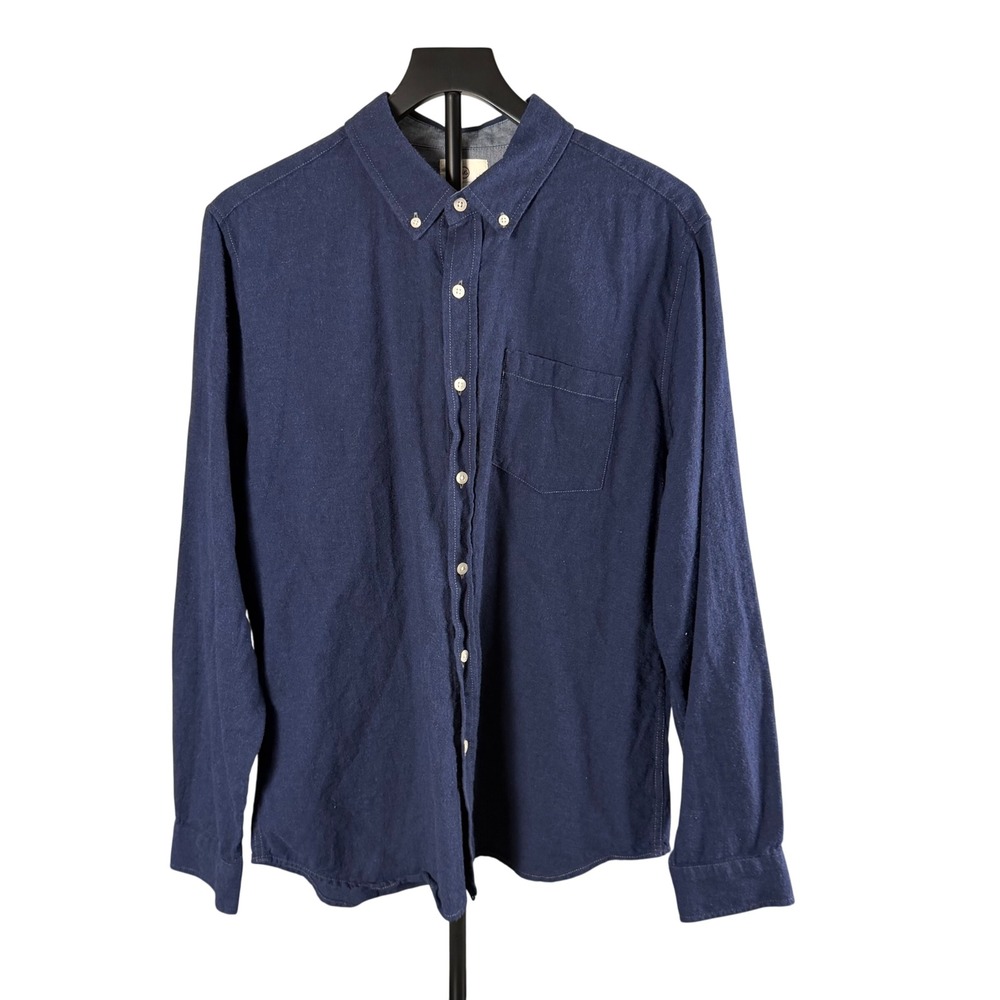 AG Adriano Goldschmied Mens Navy Blue Flannel Button Down Shirt Standard Fit L
